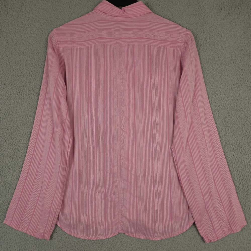 Chicos Shirt Womens 0 US Small Pink Striped Silk Linen Blend Button Up Casual - Picture 2 of 9